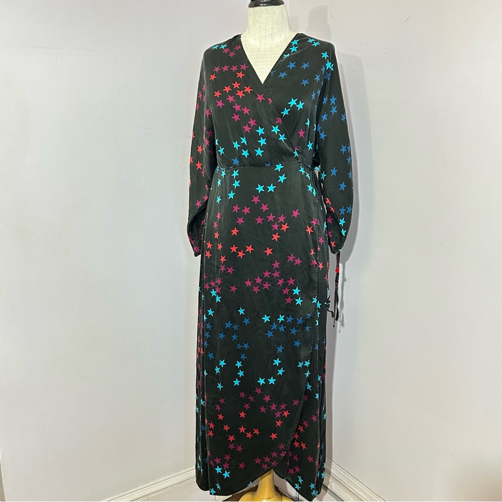 Veda Star Print Silk Wrap Dress Large